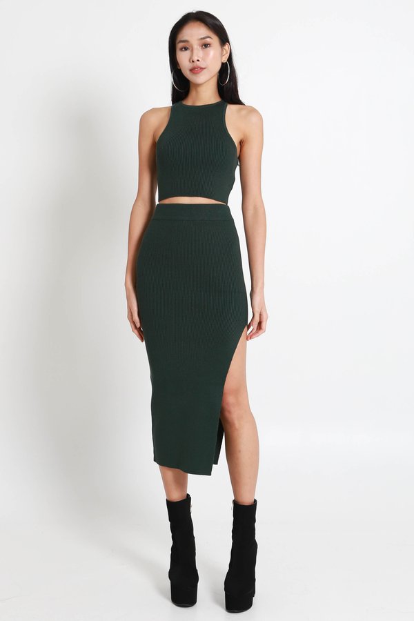 Xela Racer Tank 2Pcs Knit Set (Forest Green)