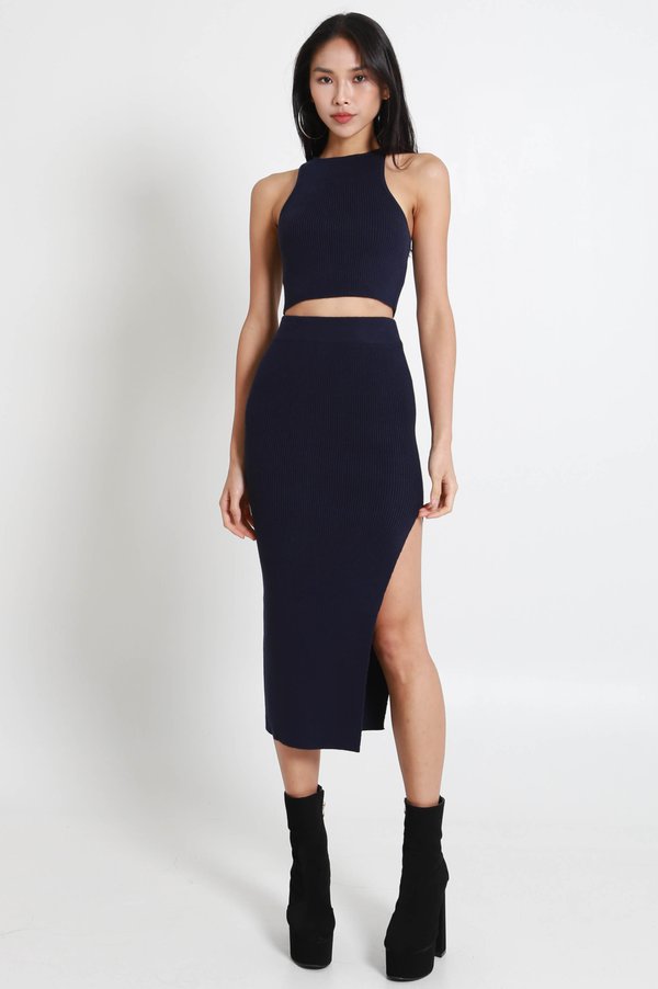 Xela Racer Tank 2Pcs Knit Set (Navy)