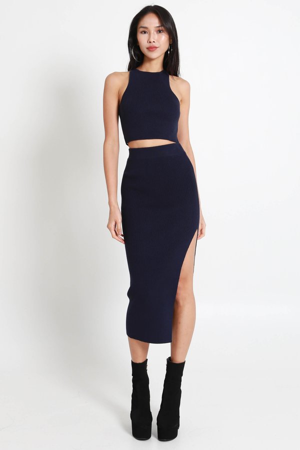 Xela Racer Tank 2Pcs Knit Set (Navy)