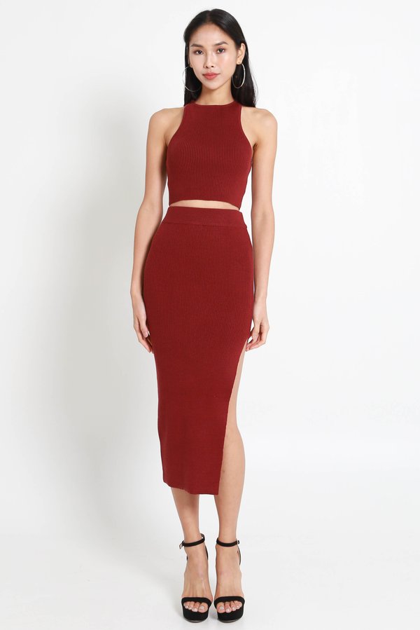 Xela Racer Tank 2Pcs Knit Set (Maroon)