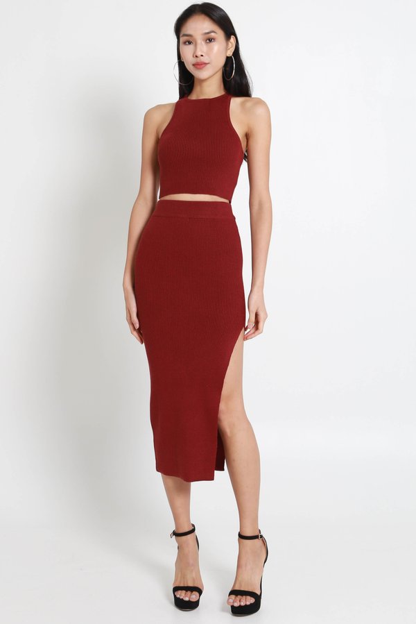Xela Racer Tank 2Pcs Knit Set (Maroon)
