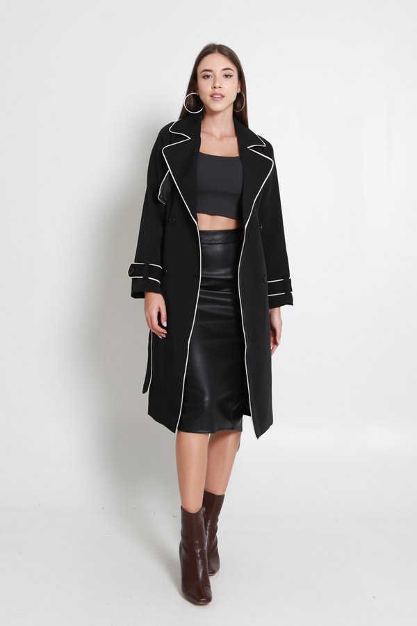 Erica Contrast Trench Coat (Black)