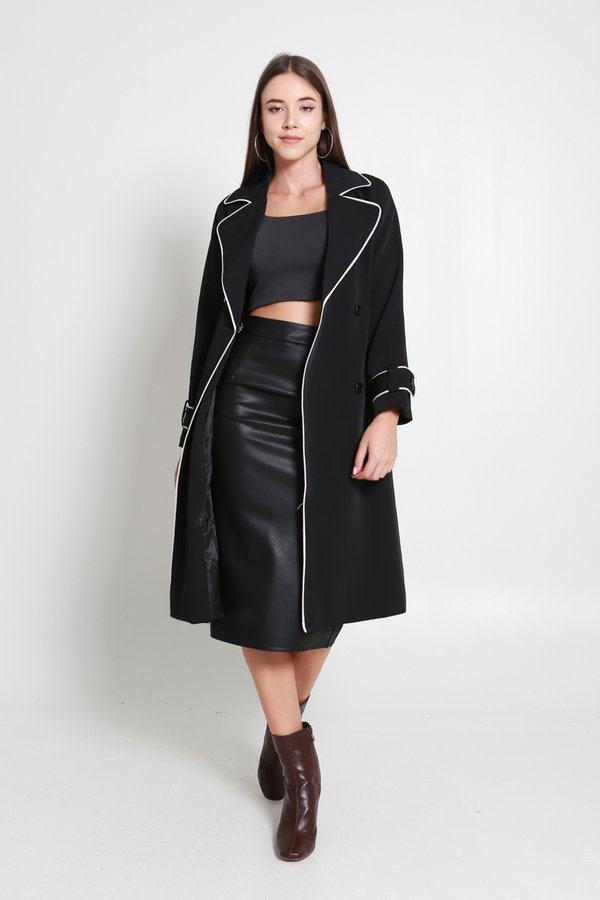 Erica Contrast Trench Coat (Black)