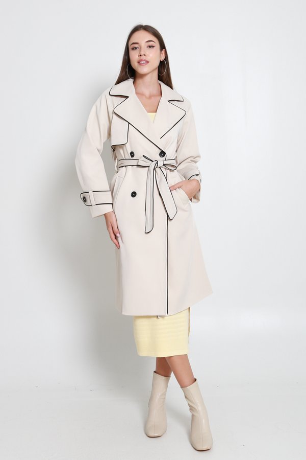 Erica Contrast Trench Coat (Ivory)