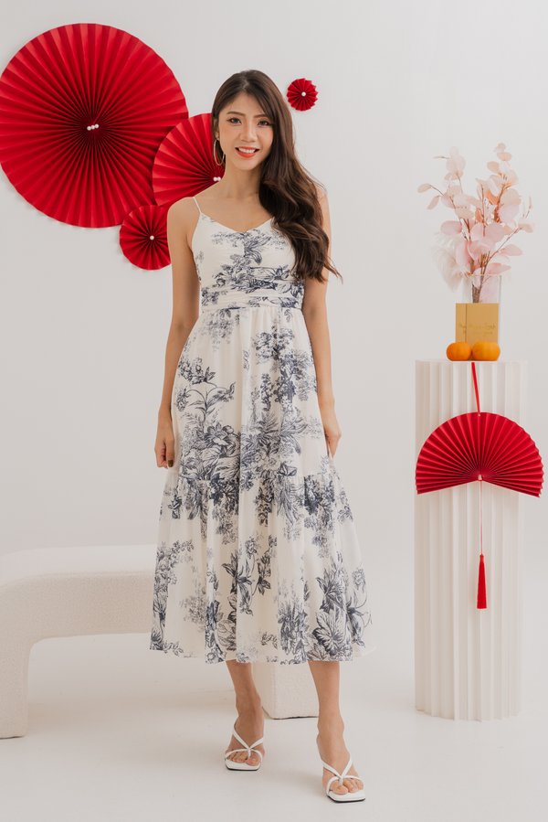 Adeline V Neck Dress (Midnight White Floral)