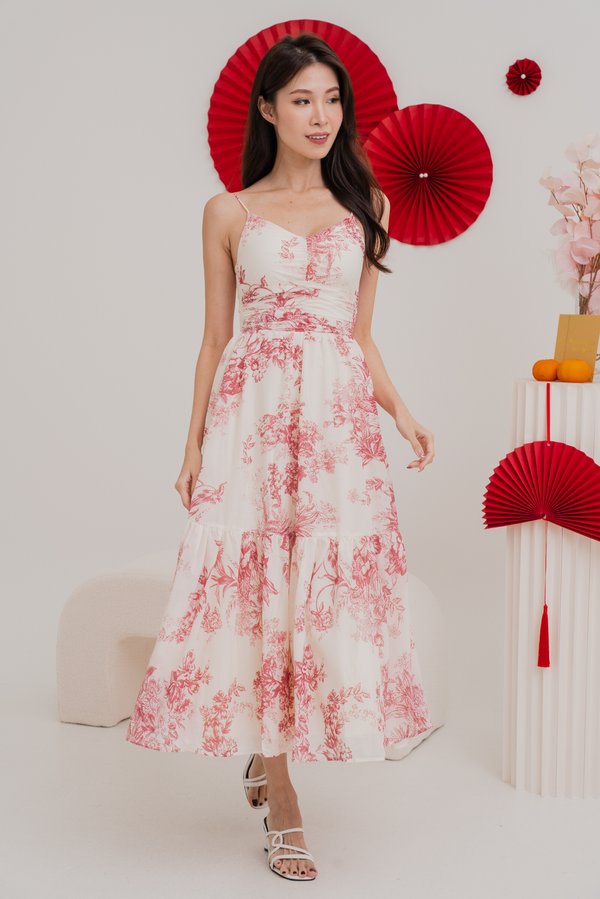 Adeline V Neck Dress (Red White Floral)