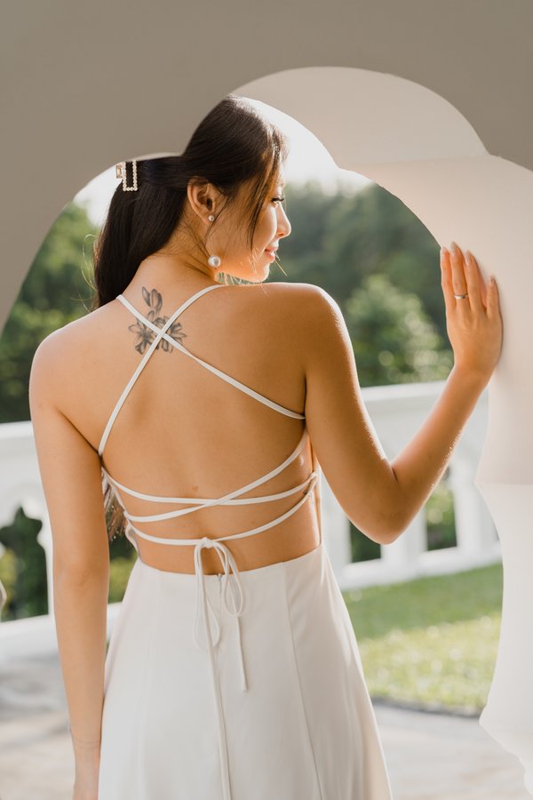 Blake Cross Back Midi Dress (White)