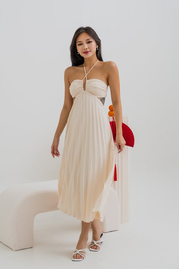 Violetta Cross Neck Pleated Dress (Buttermilk) Violetta Cross Neck Pleated Dress (Buttermilk)