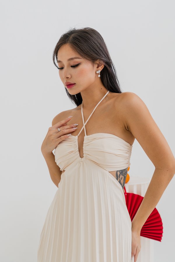 Violetta Cross Neck Pleated Dress (Buttermilk) Violetta Cross Neck Pleated Dress (Buttermilk)