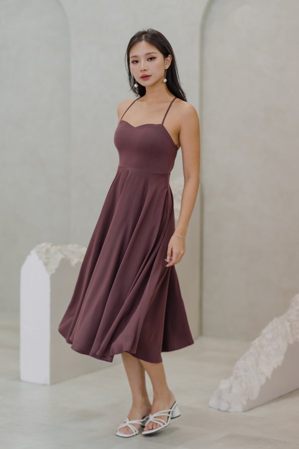 Olivia Cross Back Dress (Dark Mauve)