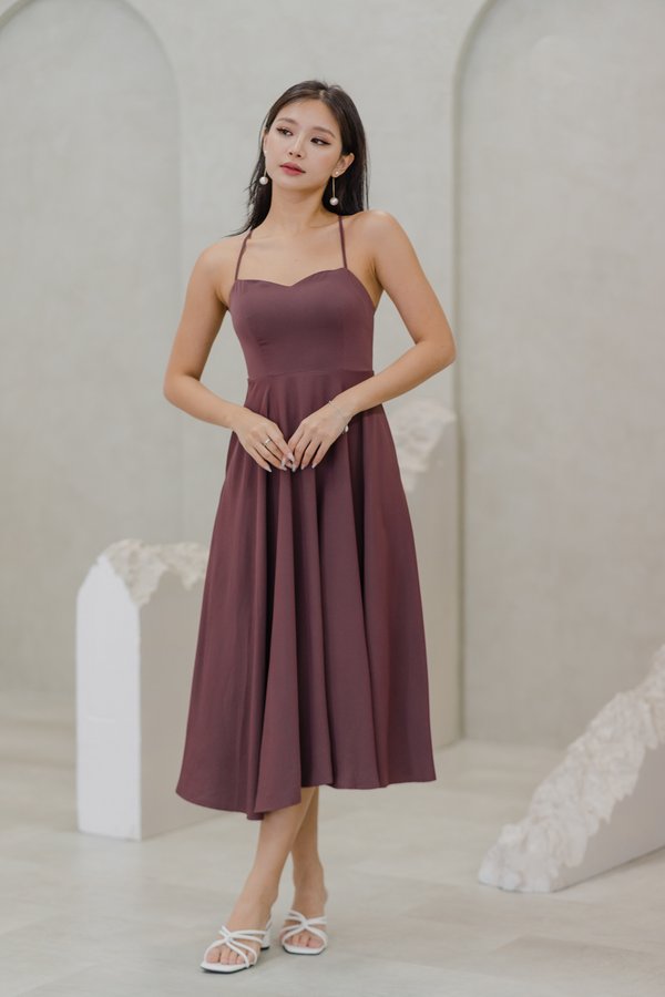 Olivia Cross Back Dress (Dark Mauve)