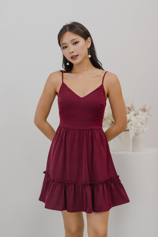 Leighton V Neck Babydoll Romper Dress (Red)