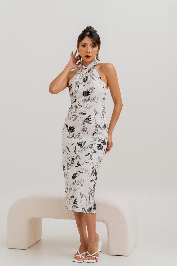 Zhen Printed Floral Qipao (Light Cream)