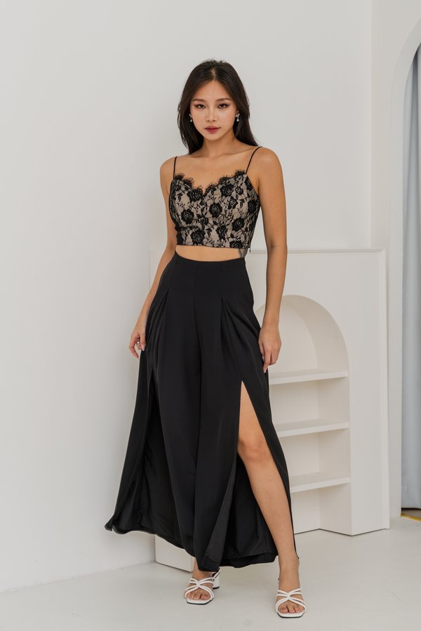 Ivania Flowy Slit Pants (Black)