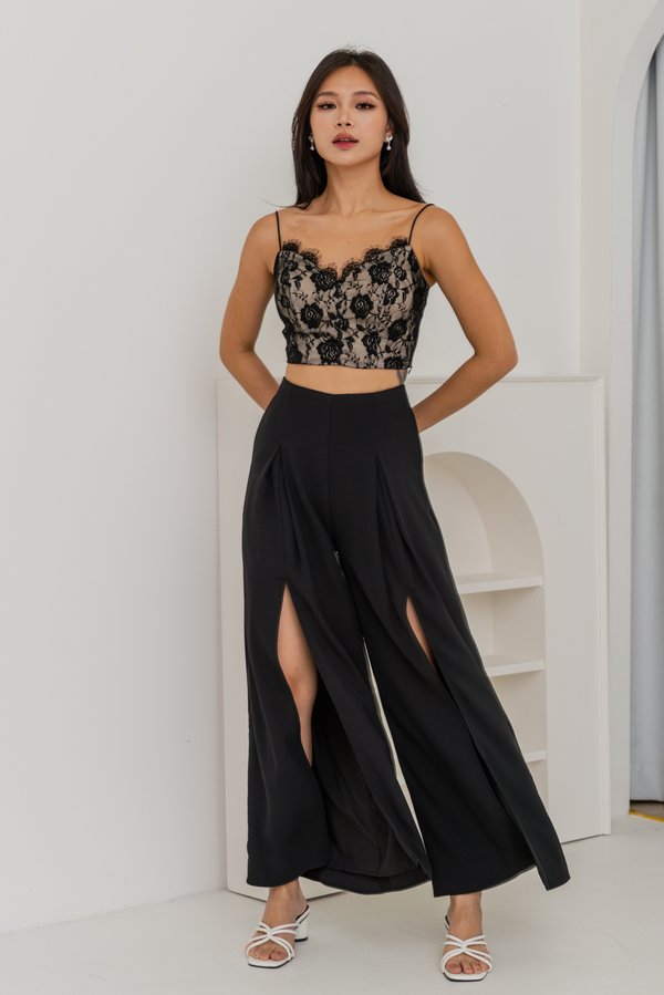 Ivania Flowy Slit Pants (Black)