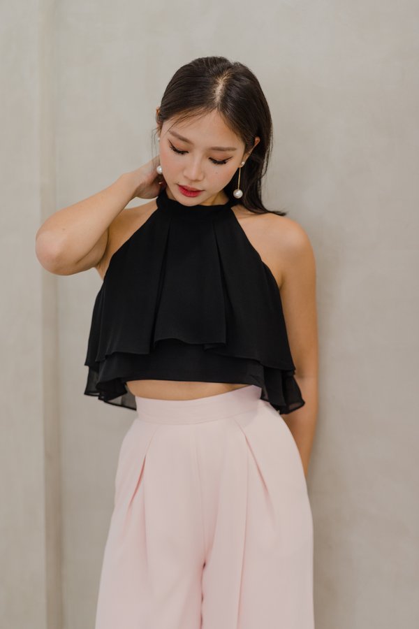 Brena Flutter High Neck Top (Black)