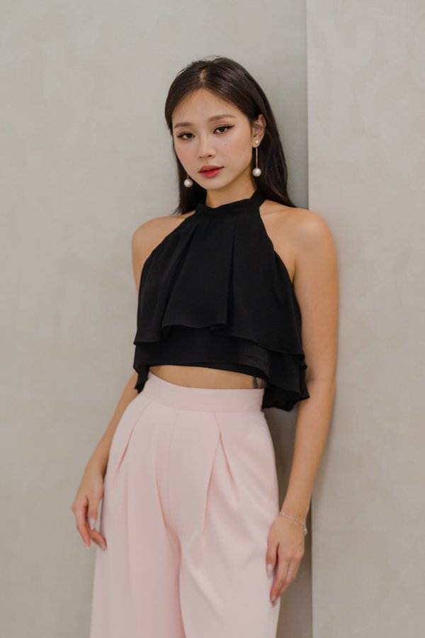 Brena Flutter High Neck Top (Black)