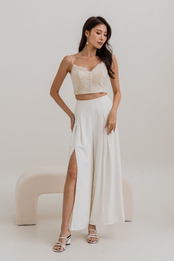Ivania Flowy Slit Pants (White)