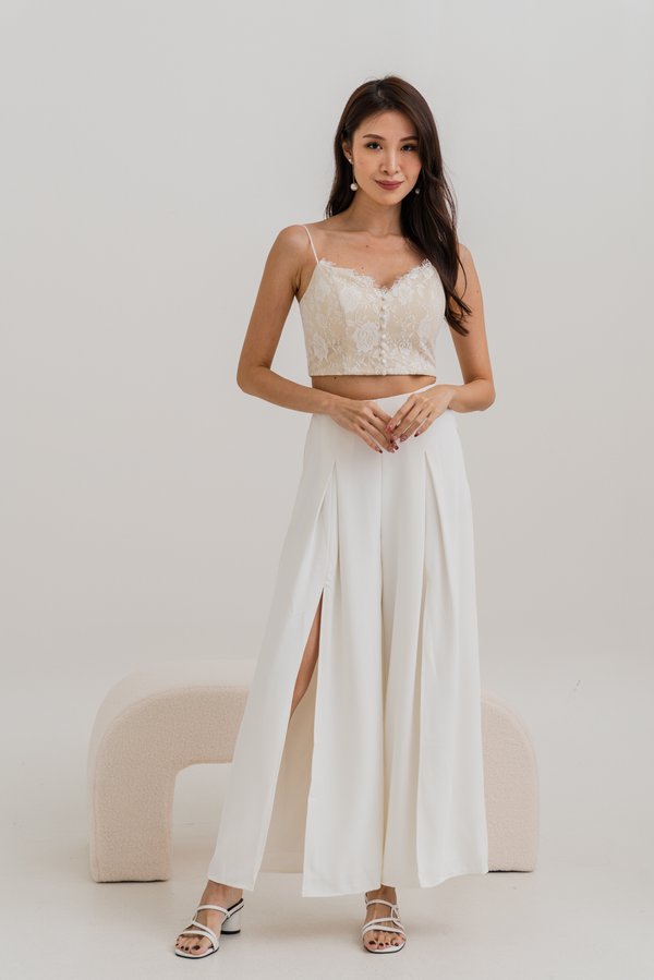 Ivania Flowy Slit Pants (White)