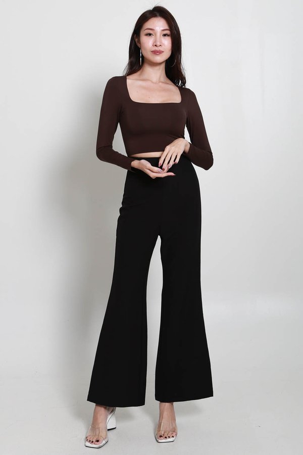 Lily Scoop Neck Long Sleeve Top (Chocolate Brown)