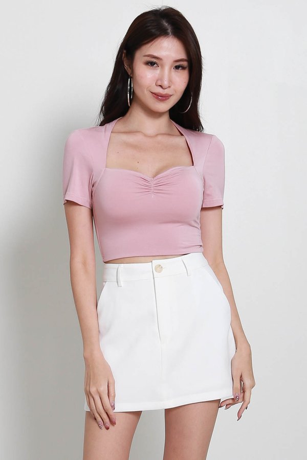 Pia Sweetheart Sleeved Top (Pink)