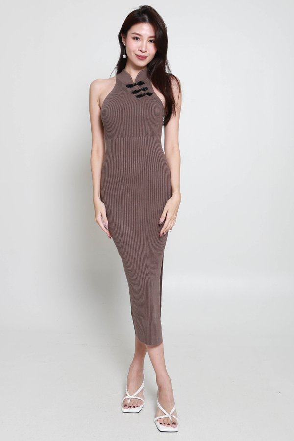 Yue Slit Knit Qipao V2 (Taupe)