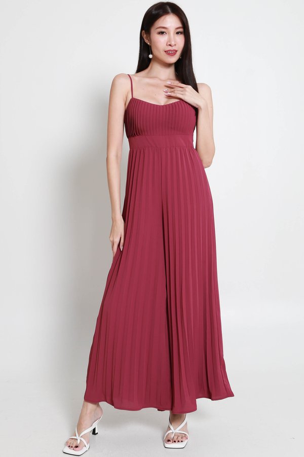 Roxie Pleated Jumpsuit (Berry)