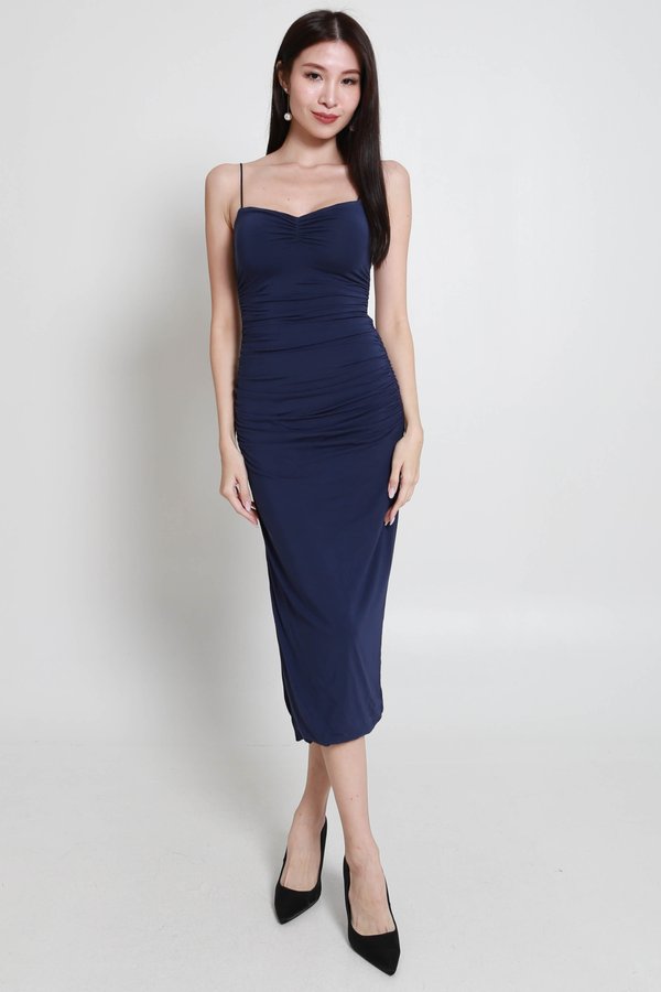 Ferlyn Sweetheart Ruch Dress (Navy)