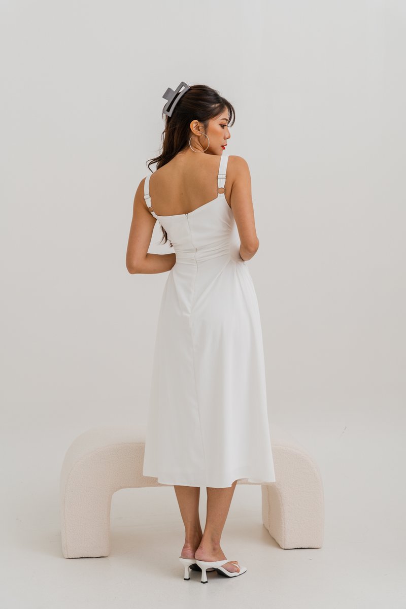 Sora Ruched Midaxi Dress (White) | Carrislabelle