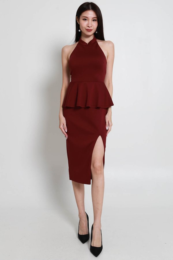 *Cloud* Qiao Peplum Dress (Maroon)