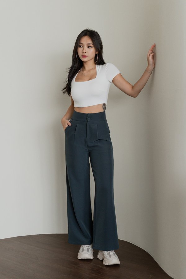 Jenise Double Button Pants (Gunmetal Green)