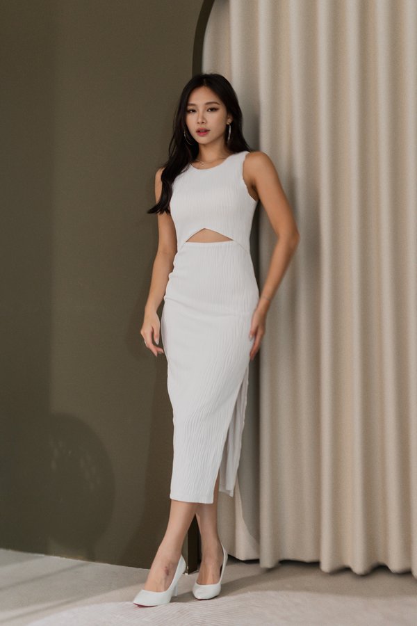 Adele Cutout Midi Dress (White) Adele Cutout Midi Dress (White)