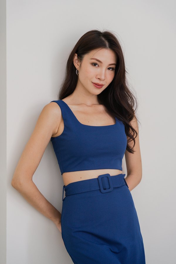Kylie Square Neck Crop Top (Steel Blue)