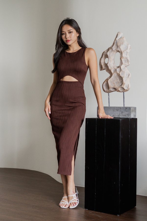 Adele Cutout Midi Dress (Brown)