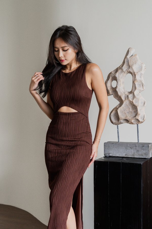 Adele Cutout Midi Dress (Brown)