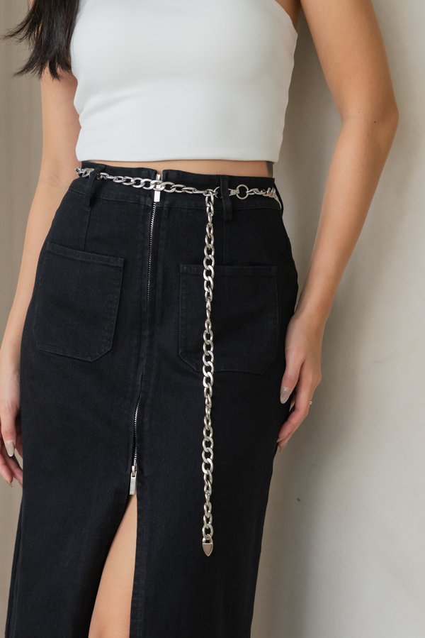 Adelia Zipped Denim Skirt (Black)