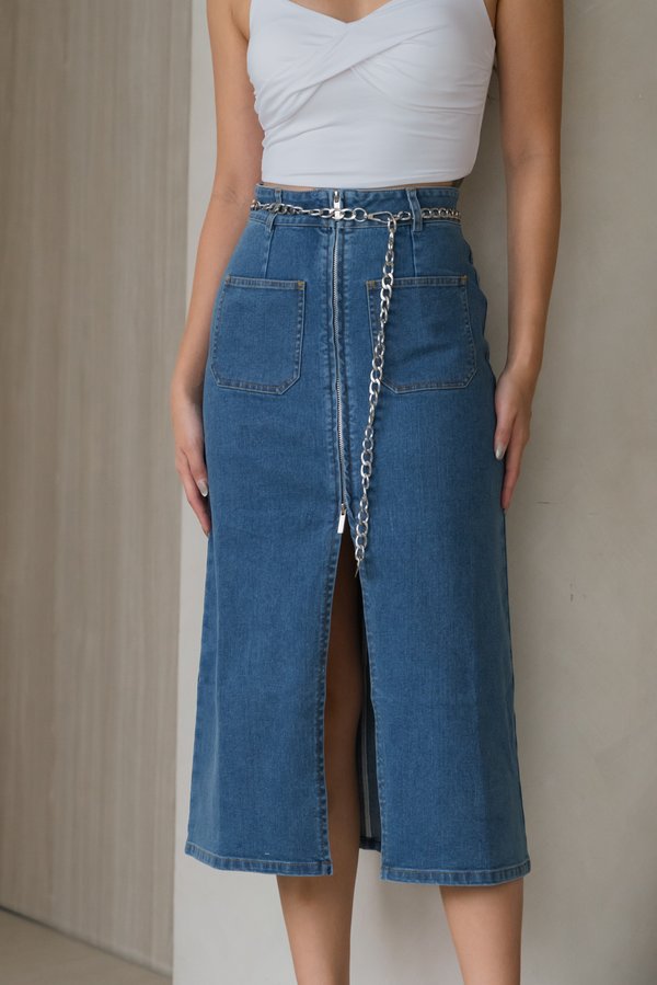 Adelia Zipped Denim Skirt (Mid Wash) Adelia Zipped Denim Skirt (Mid Wash)