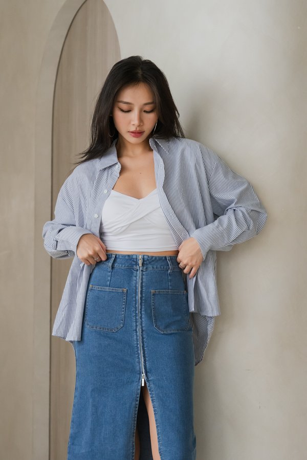 Gwen Oversized Shirt (Dark Blue Stripes)