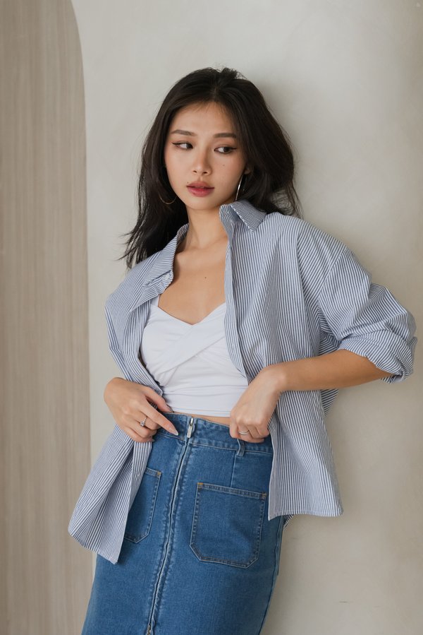 Gwen Oversized Shirt (Dark Blue Stripes)