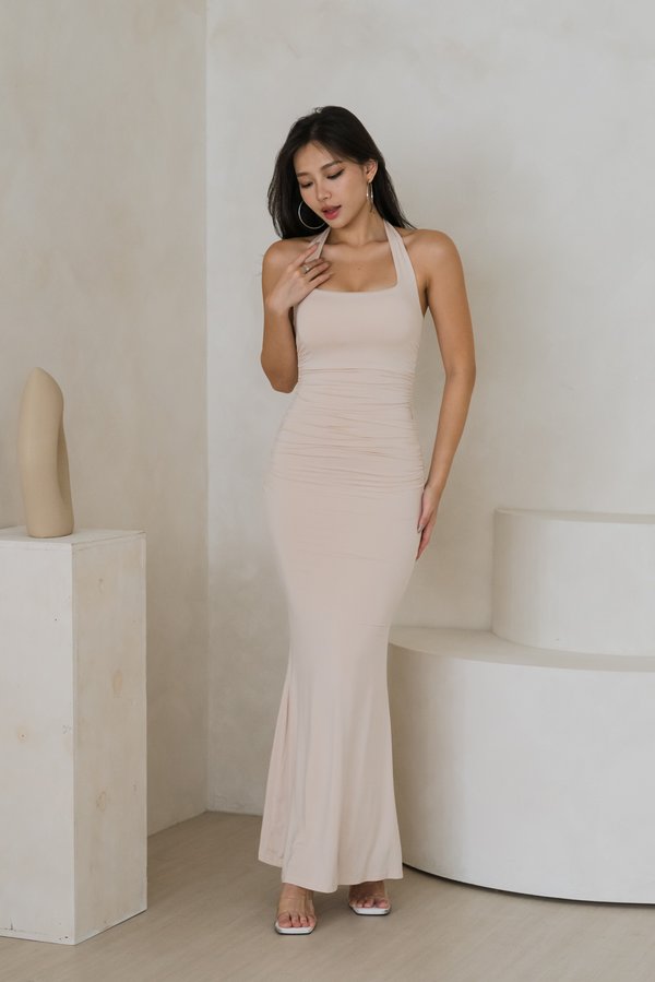 Lindsey Halter Mermaid Dress (Nude Pink)