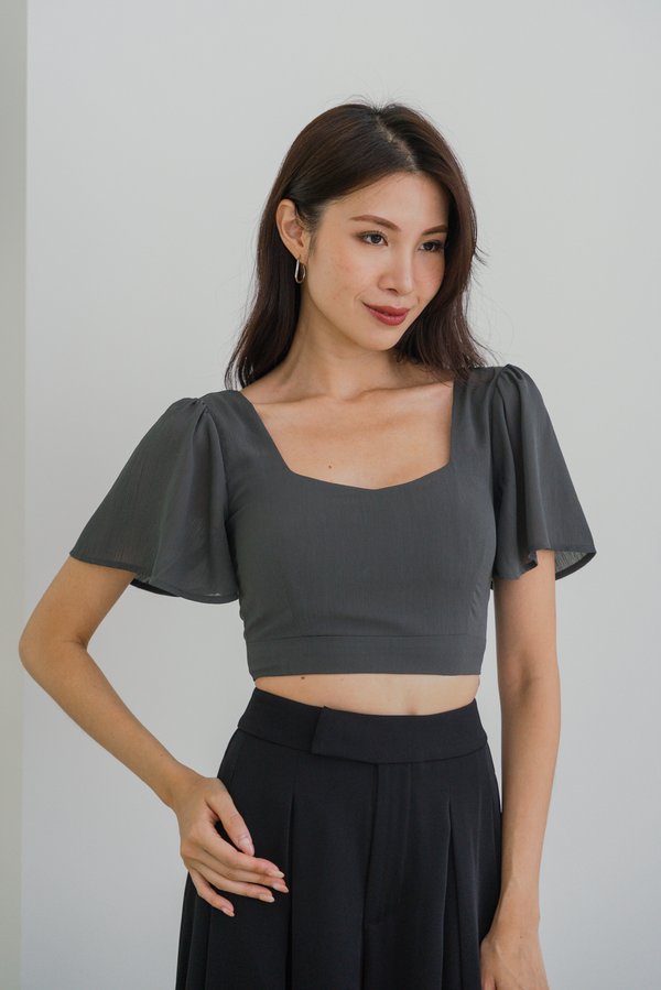 Kairi Flutter Sleeve Top (Gunmetal)