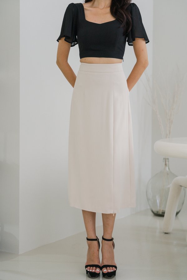 Elora Adjustable Slit Midi Skirt (Ivory)