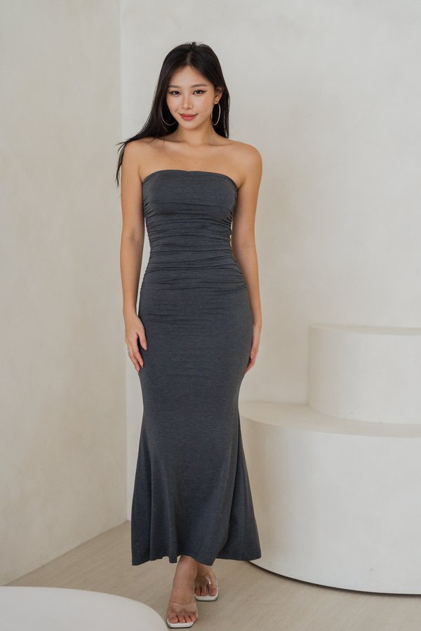 Beth Tube Ruched Midaxi Dress (Velvet Grey)