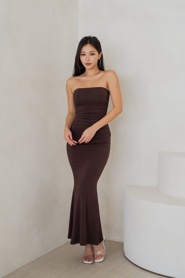 Beth Tube Ruched Midaxi Dress (Chocolate Brown)