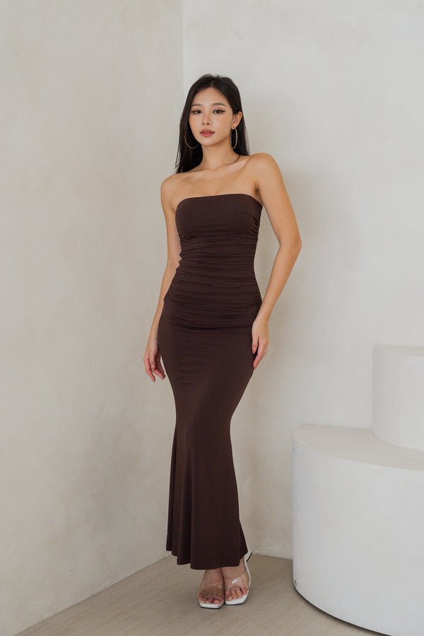 Beth Tube Ruched Midaxi Dress (Chocolate Brown)