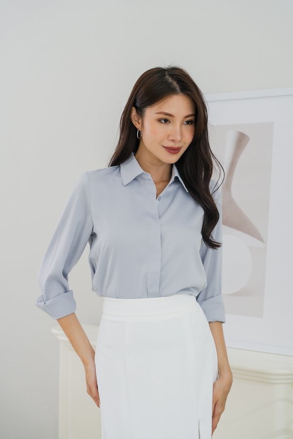Eileen Button Up Blouse (Dusty Blue) Eileen Button Up Blouse (Dusty Blue)