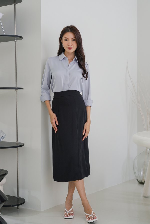 Elora Adjustable Slit Midi Skirt (Black)