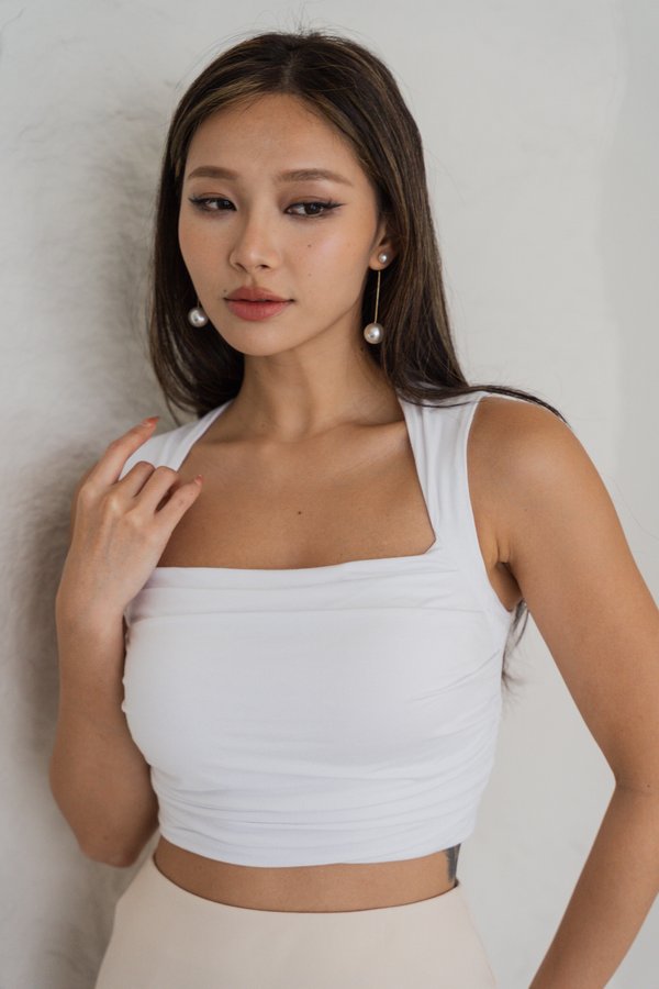 Renee Queen Anne Ruched Top (White)