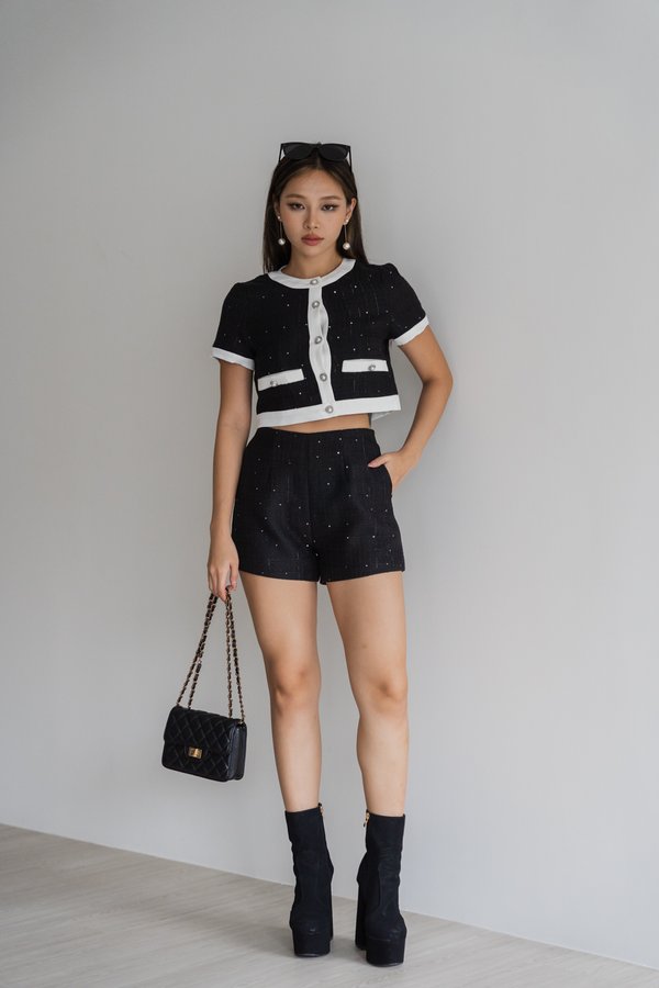 Mandy Sparkly Tweed Shorts (Black)