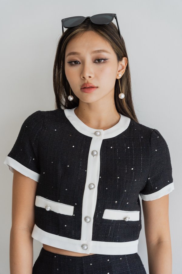 Melody Sparkly Tweed Top (Black) Melody Sparkly Tweed Top (Black)